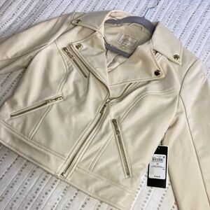 =^.^= NWT Guess Faux Leather Cream Moto Jacket Cropped Modern Feminine XS